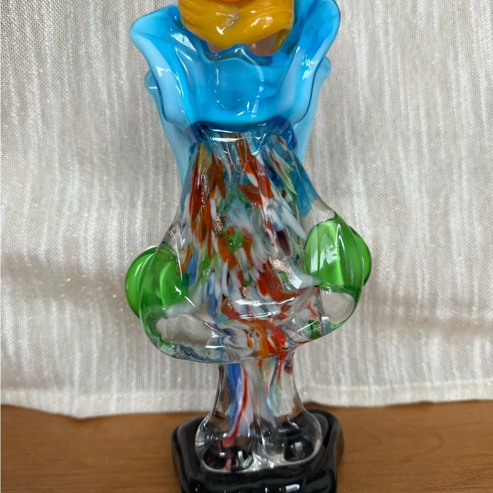 Colorful Hand-Blown Glass Clown Figurine